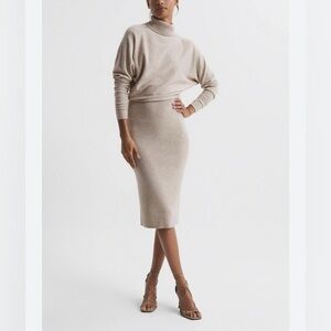 REISS Wool-Cashmere Blend Roll Neck Dress - Light Brown